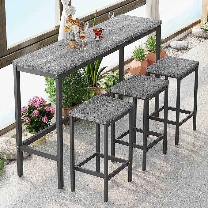 NicBex Kitchen Table Set Dining Room Table Set Modern Design Kitchen Dining Table, Pub Table, Long Dining Table Set with 3 Stools for Kitchen, Apartment, Easy Assembly, Gray - LeafyLoom