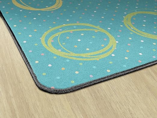 Flagship Carpets Smiley Circle Sampler Abstract Educational Area Rug for Kids Room Seating Décor, Children's Classroom, Play Carpet for Teaching and Playroom, Seats 24, 7'6"x12', Blue & Multi - LeafyLoom