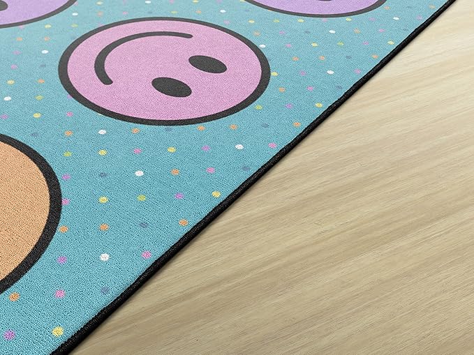 Flagship Carpets Smiley Seating (Seats 30) Classroom Area Rug or Educational Learning Mat, Kids Room or Playroom Carpet, 10'6" x 13'2", Blue/Multi - LeafyLoom