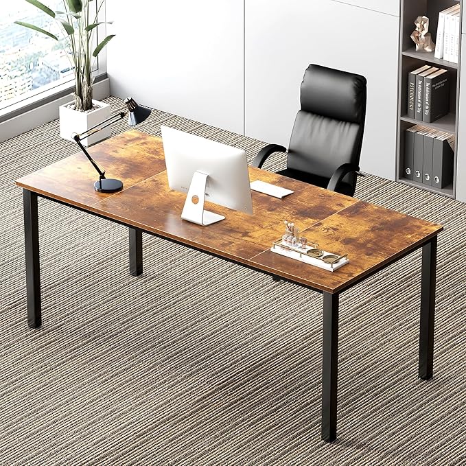 Need 70.8 Inch Executive Office Desk, Large Stylish Computer Desk, Simple Study Writing Desk, Workstation Business Furniture for Home Office, Rustic Brown - LeafyLoom