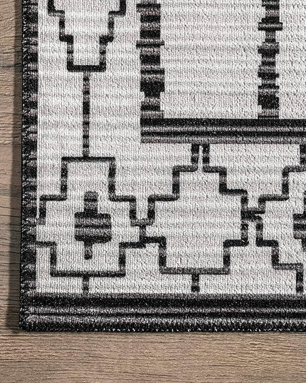 nuLOOM Elsy Modern Tribal Machine Washable Ultra Thin Area Rug, 8' x 10', Ivory - LeafyLoom