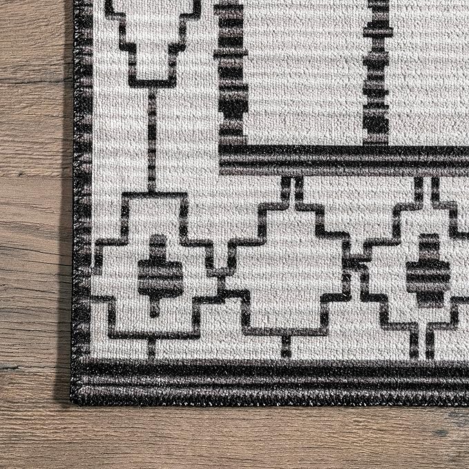 nuLOOM Elsy Modern Tribal Machine Washable Ultra Thin Area Rug, 8' x 10', Ivory - LeafyLoom