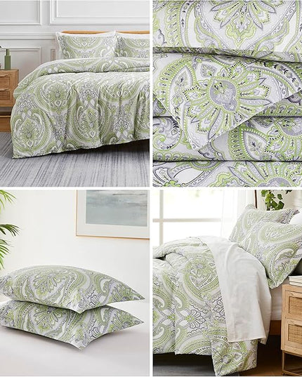 Southshore Fine Living, Inc. Oversized King Comforter Bedding Set, Down Alternative Boho Bedspread, Paisley Print Comforter, King/California King with 2 Matching Shams, Pure Melody Green - LeafyLoom
