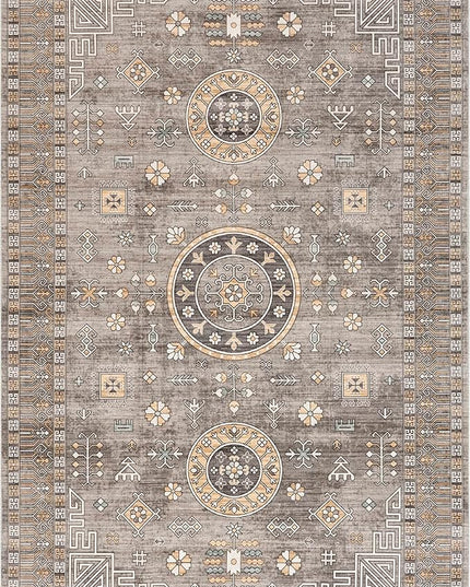 nuLOOM Tama Circle Medallion Machine Washable Ultra Thin Area Rug, 8' x 10', Brown - LeafyLoom