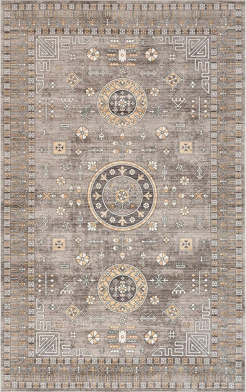nuLOOM Tama Circle Medallion Machine Washable Ultra Thin Area Rug, 8' x 10', Brown - LeafyLoom