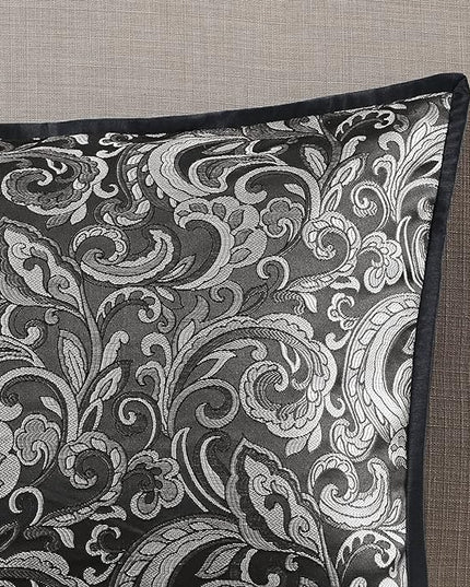Madison Park Essentials Brystol 24 Piece Room in a Bag Faux Silk Comforter Jacquard Paisley Design Matching Curtains Down Alternative All Season Bedding-Set, Queen(90 in x 90 in), Black 24 Piece - LeafyLoom