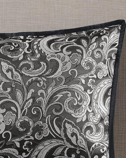 Madison Park Essentials Brystol 24 Piece Room in a Bag Faux Silk Comforter Jacquard Paisley Design Matching Curtains Down Alternative All Season Bedding-Set, Black 24 Piece, King(104 in x 92 in) - LeafyLoom
