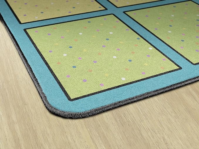 Flagship Carpets Happy Squares Educational Area Rug for Kids Room Seating Décor, Children's Classroom, Play Carpet for Teaching and Playroom, Seats 24, 7'6"x12', Blue & Multi Color - LeafyLoom