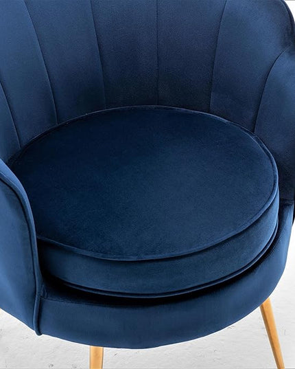 Velvet Barrel Accent Chair with Scalloped Silhouette and Gold Metal Legs, Decorative Piece Suitable for Traditional, Modern, and Contemporary Spaces, Navy Blue - LeafyLoom