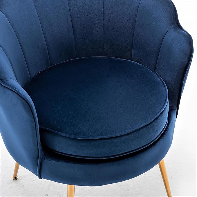 Velvet Barrel Accent Chair with Scalloped Silhouette and Gold Metal Legs, Decorative Piece Suitable for Traditional, Modern, and Contemporary Spaces, Navy Blue - LeafyLoom