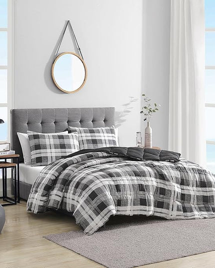 Nautica- Twin XL Comforter Set, Reversible Microsuede Bedding with Matching Sham(s), Casual Home Decor (Crossview Plaid Charcoal, Twin XL) - LeafyLoom