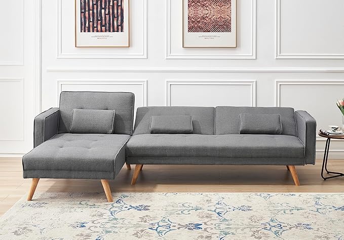 NicBex Sectional Couch Sofa with Folding Function Velvet Sofa Bed Cloud Couch for Living Room Furniture Sets with Adjustable Back, Modular Sofa for Living Room, Bedroom, Apartment,104.5" L, Gray - LeafyLoom