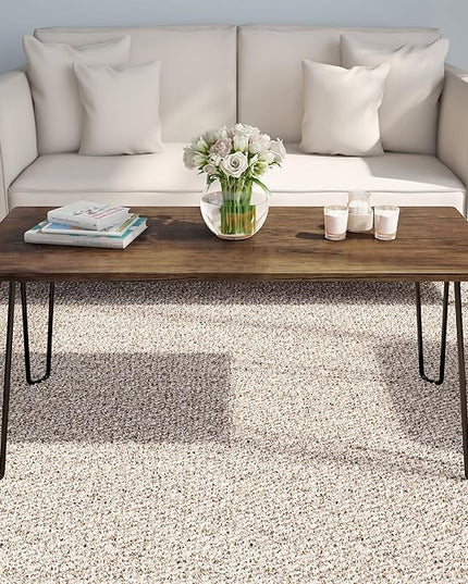 Lavish Home Coffee Table with Hairpin Legs-Modern Industrial Style Home Decor-Woodgrain-Look and Steel Accent Living Room Furniture, 41", Brown - LeafyLoom