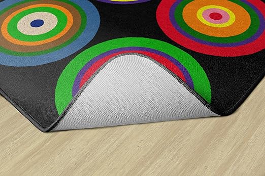 Flagship Carpets Color Rings Colorful Children's Area Rug for Kids Room Circle Seating Décor, Play Carpet for Teaching and Playing, Seats 24, 7'6" x 12', Black - LeafyLoom