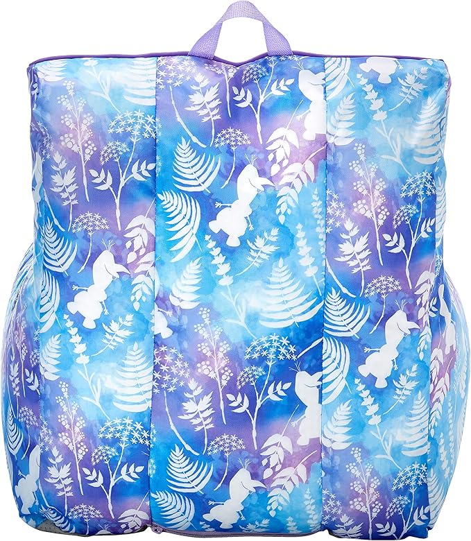 Idea Nuova Frozen 2 Kids Nylon Bean Bag Chair with Piping & Top Carry Handle with Olaf Graphics, Anna & Elsa, Purple, Large - LeafyLoom