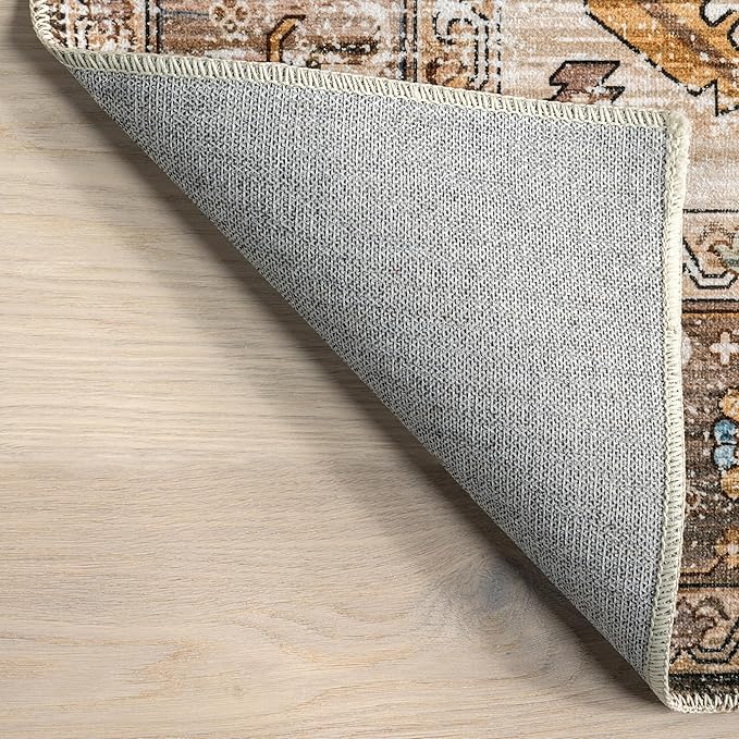 nuLOOM Gracie Distressed Medallion Machine Washable Ultra Thin Area Rug, 5x8, Blue - LeafyLoom