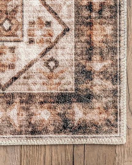 nuLOOM Dorota Machine Washable Geometric Medallion Ultra Thin Area Rug, 4' x 6', Beige - LeafyLoom