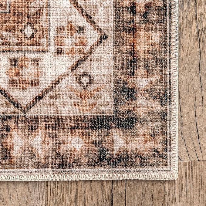 nuLOOM Dorota Machine Washable Geometric Medallion Ultra Thin Area Rug, 4' x 6', Beige - LeafyLoom