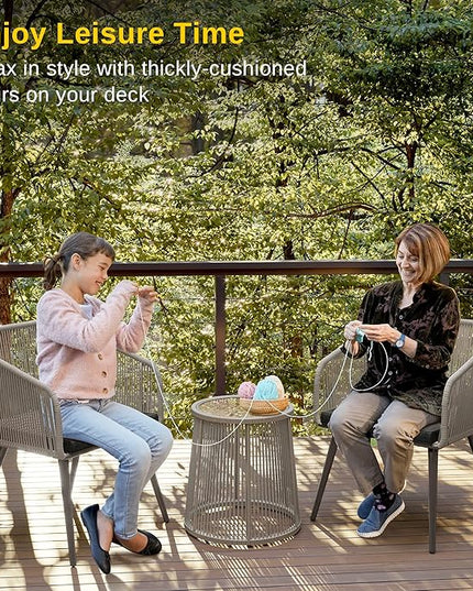 EAST OAK Breezeway Patio Furniture Set, 3-Piece Outside Bistro Set Handwoven Rattan Wicker Chairs with Waterproof Cushions, Tempered Glass Table, Outdoor Conversation Set, Light Grey & Dark Grey - LeafyLoom