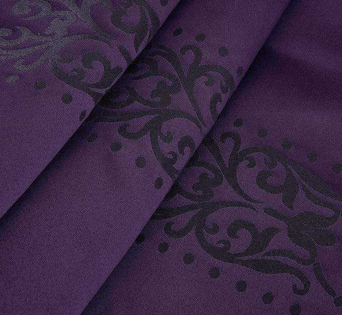 Chezmoi Collection Royale 7-Piece Jacquard Floral Comforter Set, Oversized Queen, Purple/Dark Purple - LeafyLoom