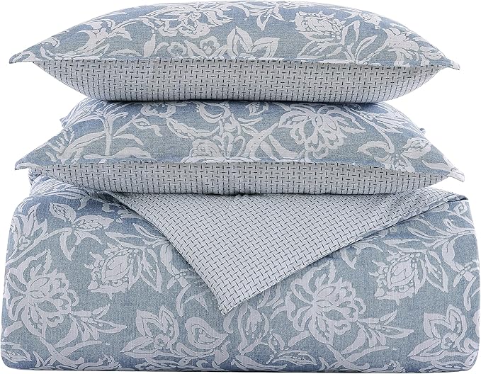 Nautica- Queen Comforter Set, Cotton Reversible Bedding Set, All Season Designer Home Décor (Tortola Blue, Queen) - LeafyLoom
