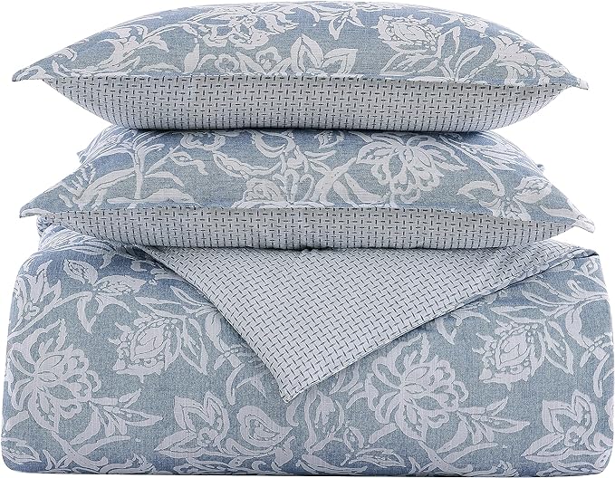 Nautica- Twin Comforter Set, Cotton Reversible Bedding Set, Dorm Room Essentials (Tortola Blue, Twin) - LeafyLoom