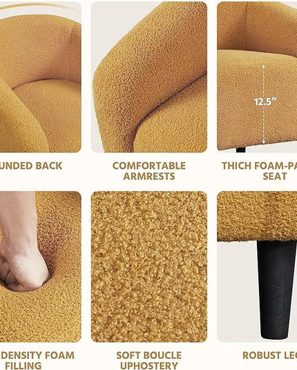 Yaheetech Accent Chair, Cozy Living Room Chairs with Soft Padded, Furry Sherpa Barrel Chair Sturdy Legs, Modern Armchair for Living Room Bedroom Reception Room Office, Mustard Yellow - LeafyLoom