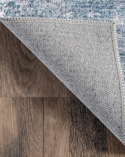 nuLOOM Katia Modern Abstract Machine Washable Ultra Thin Runner Rug, 2' 6" x 8', Blue - LeafyLoom