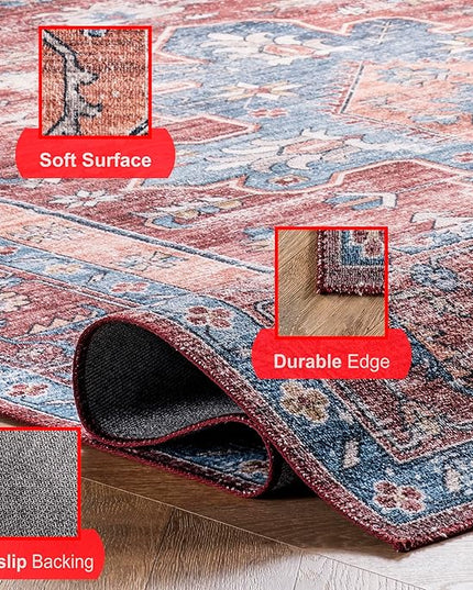 nuLOOM Zena Medallion Machine Washable Ultra Thin Area Rug, 6' x 9', Rust - LeafyLoom