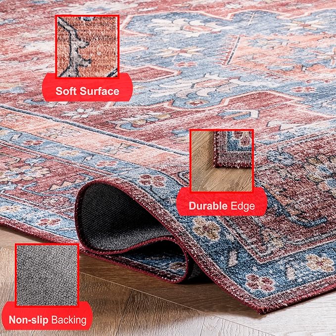 nuLOOM Zena Medallion Machine Washable Ultra Thin Runner Rug, 2' 6" x 10', Rust - LeafyLoom