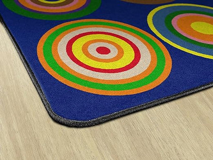 Flagship Carpets Color Rings Colorful Children's Area Rug for Kids Room Circle Seating Décor, Play Carpet for Teaching and Playing, Seats 24, 7'6" x 12', Indigo Blue - LeafyLoom