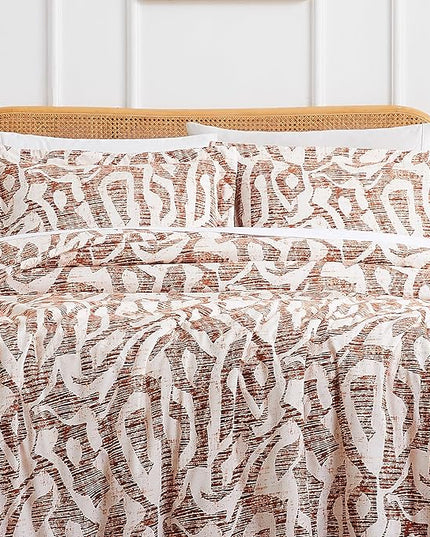 Southshore Fine Living, Inc. Oversized King Comforter Bedding Set, Down Alternative filling, modern Abstract bedding set, King/Cal King Comforter & Matching Shams, Rust Khari - LeafyLoom