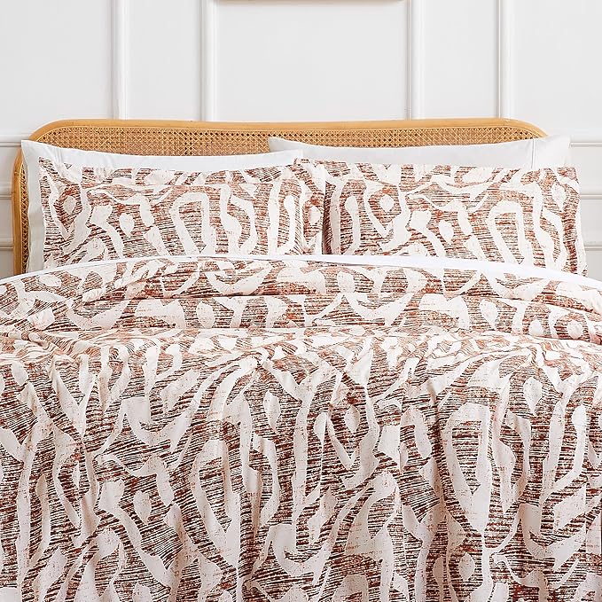 Southshore Fine Living, Inc. Oversized King Comforter Bedding Set, Down Alternative filling, modern Abstract bedding set, King/Cal King Comforter & Matching Shams, Rust Khari - LeafyLoom