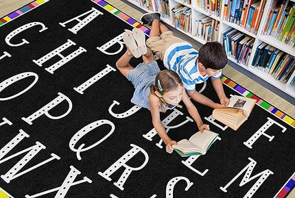Flagship Carpets Colorful Abc's Multicolor Border Area Rug for Childrens Classroom, at Home Education or Kids Play Room, 6' x 8'4", Rectangle - LeafyLoom