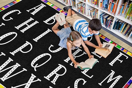 Flagship Carpets Colorful Abc's Multicolor Border Area Rug for Childrens Classroom, at Home Education or Kids Play Room, 6' x 8'4", Rectangle - LeafyLoom