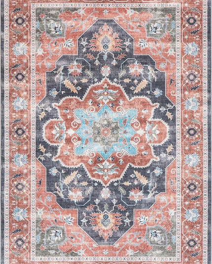 nuLOOM Jay Persian Medallion Machine Washable Ultra Thin Area Rug, 8' x 10', Red - LeafyLoom