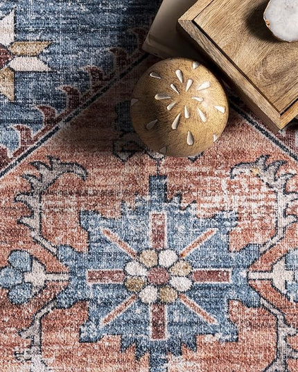nuLOOM Zena Medallion Machine Washable Ultra Thin Area Rug, 8x10, Rust - LeafyLoom