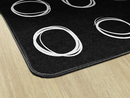 Flagship Carpets Circle Sampler Abstract Educational Area Rug for Kids Room or Childrens Classroom Carpet, Playroom or Home Learning, 6' x 8'4", Black - LeafyLoom