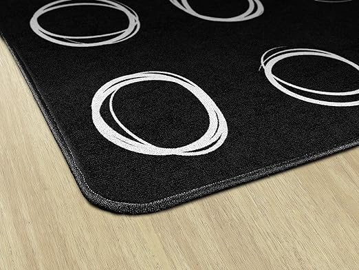 Flagship Carpets Circle Sampler Abstract Educational Area Rug for Kids Room or Childrens Classroom Carpet, Playroom or Home Learning, 6' x 8'4", Black - LeafyLoom