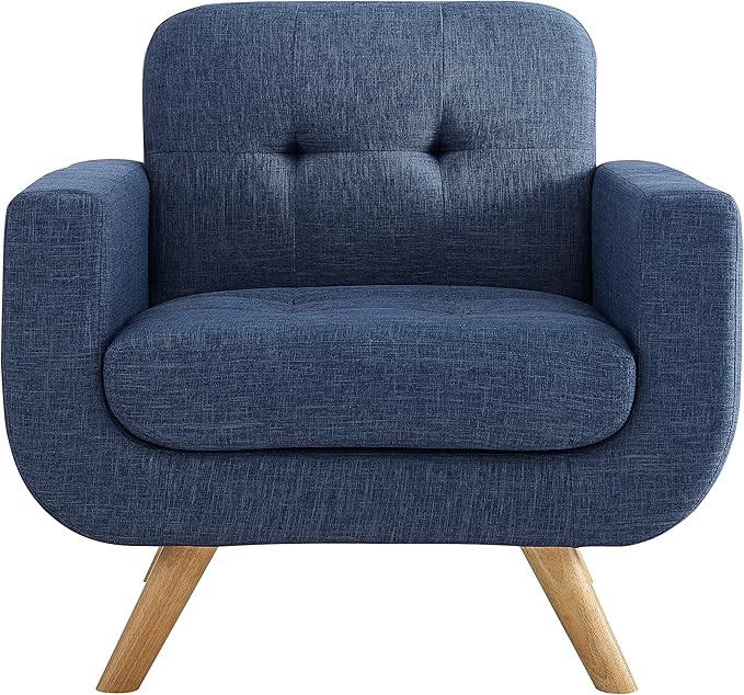ROSEVERA Elena Contemporary Accent Armchair with Linen Upholstery Living Room Furniture, Navy - LeafyLoom