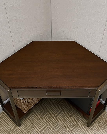 Leick Home Riley Holliday Computer Desk with Dropfront Keyboard Drawer, FURNITURE, Espresso/Gold - LeafyLoom