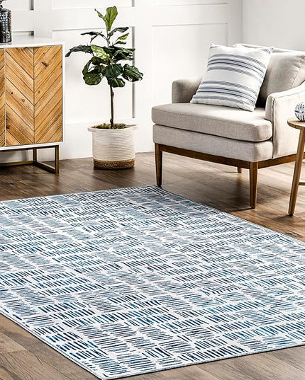 nuLOOM Mitzi Abstract Lines Machine Washable Ultra Thin Area Rug, 8' x 10', Blue - LeafyLoom