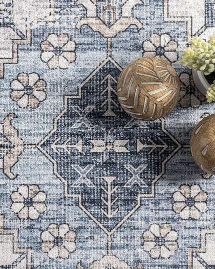 nuLOOM Dania Machine Washable Medallion Ultra Thin Area Rug, 9' x 12', Navy - LeafyLoom