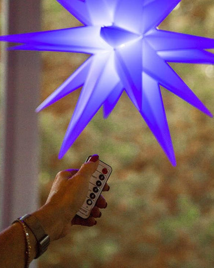 Elf Logic Large 18" Easy Assembly, Remote Controlled, Color Changing, Hanging LED Moravian Star Light. Use as Holiday Decoration, Porch Light, Advent Star, Wedding and Ballroom Venue Decor - LeafyLoom