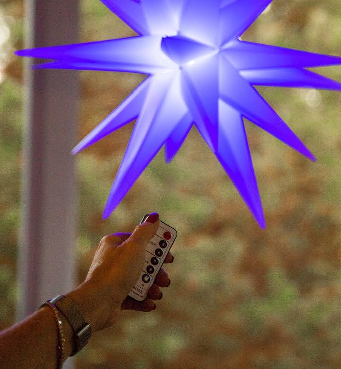 Elf Logic Large 18" Easy Assembly, Remote Controlled, Color Changing, Hanging LED Moravian Star Light. Use as Holiday Decoration, Porch Light, Advent Star, Wedding and Ballroom Venue Decor - LeafyLoom
