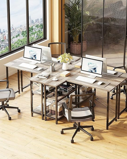 COTUBLR L Shaped Computer Desk, 47 Inch Small Corner Desk with Storage Shelves, Computer Desk Table Laptop Table Writing Desk Study Table for Home Office Workstation Small Spaces (Grey Oak) - LeafyLoom