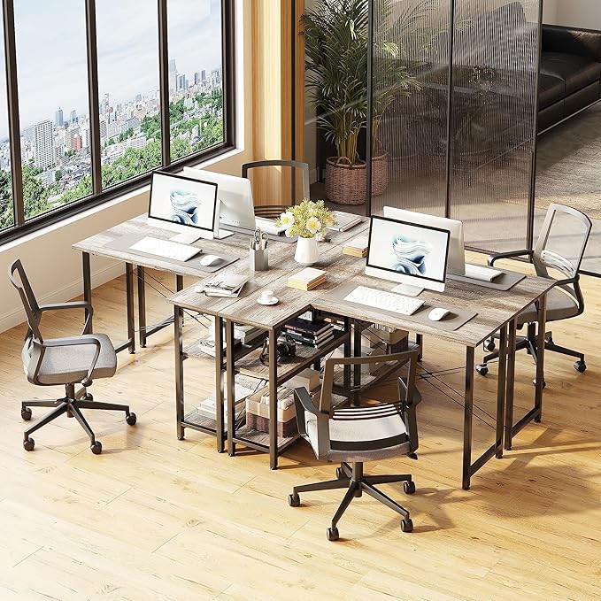 COTUBLR L Shaped Computer Desk, 47 Inch Small Corner Desk with Storage Shelves, Computer Desk Table Laptop Table Writing Desk Study Table for Home Office Workstation Small Spaces (Grey Oak) - LeafyLoom