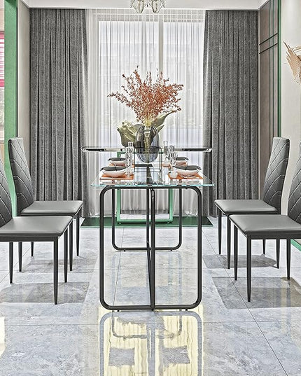 NicBex Dining Table Contemporary Kitchen Table Farmhouse Rustic 1-Piece Rectangle Dining Table with Black Metal Frame, Tempered Glass Dining Table for Kitchen Room, Easy Assembly, Transparent+Black - LeafyLoom
