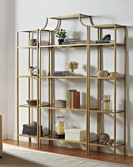 Crosley Furniture Aimee 3-Piece Etagere Bookcase Set - Gold and Glass - LeafyLoom