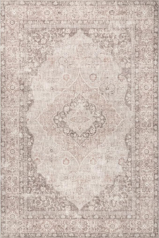 nuLOOM Elsa Floral Blossom Machine Washable Ultra Thin Area Rug, 4' x 6', Beige - LeafyLoom